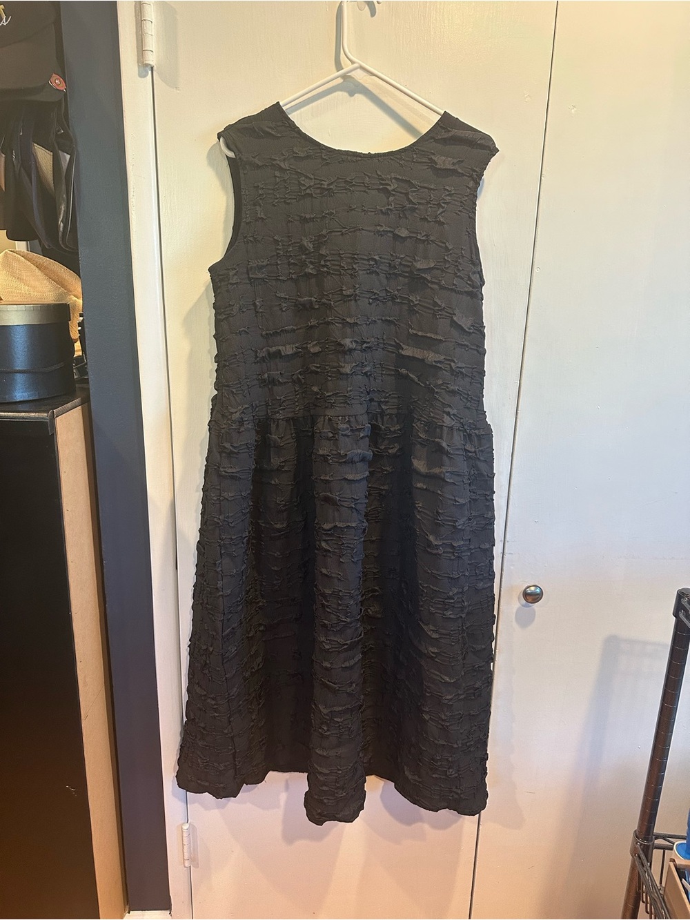 Textured Sleeveless Black A-Line Dress